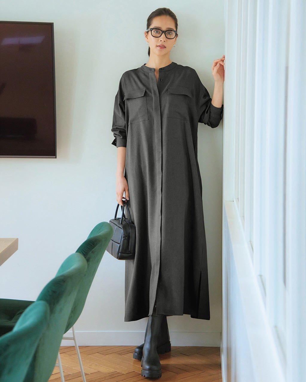 【ドゥクラッセ/DoCLASSE】のサキソニー・バンドカラーシャツワンピース 人気、トレンドファッション・服の通販 founy(ファニー) 　ファッション　Fashion　レディースファッション　Fashion for Women　ワンピース　Dresses　シャツワンピース / 1枚で着映えコーデ　Shirt Dresses　とろみ　Fluid, Flowy Fabric　インナー　Innerwear　シェイプ　Shape, Slim Fit　シンプル　Simple, Minimal　タートル　Turtleneck, Turtle Collar　人気　Popular, Best Seller　 other-1|ID: prp329100004389391 ipo3291000000033950121