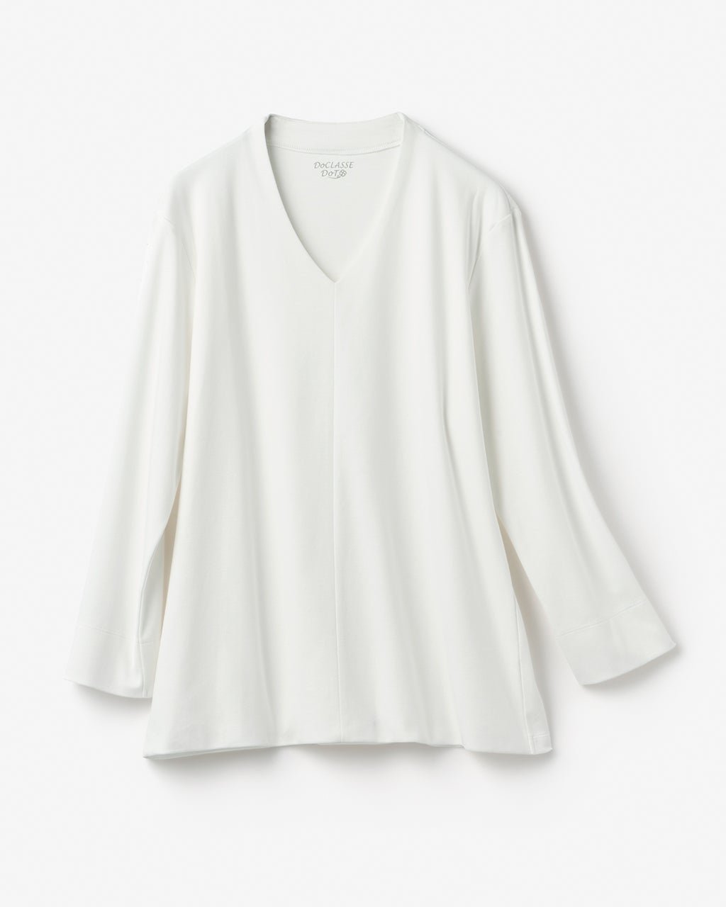 【ドゥクラッセ/DoCLASSE】の立体Vネック/8分袖・ドゥクラッセTシャツ インテリア・キッズ・メンズ・レディースファッション・服の通販 founy(ファニー) 　ファッション　Fashion　レディースファッション　Fashion for Women　トップス・カットソー　Cut & Sew Tops　シャツ・ブラウス・オフィスカジュアル　Elegant Blouses & Button-Ups　ロングTシャツ・Tシャツ　Longline T-Shirts & Tees　カットソー・ベーシックTシャツ　Cut-and-Sewn Tops / Stretch Tees & Basics　Vネックトップス　V-Neck Tops / V-Cut Neckline Shirts　インナー　Innerwear　カットソー　Cut and Sewn Top　シンプル　Simple, Minimal　ジャケット　Jacket, Outerwear　ダブル　Double, Double-Breasted　デニム　Denim, Jeans Material　定番　Standard, Basic Item　なめらか　Smooth, Silky Texture　パール　Pearl, Pearl Accent　フロント　Front, Front Design　ベーシック　Basic, Essential　半袖　Short Sleeve, Half Sleeve　おすすめ　Recommended / Our Picks　エレガント 上品　Elegant　ビジネス 仕事 通勤　Business / Work / Commuting　オフホワイト|ID: prp329100004392285 ipo3291000000033476862