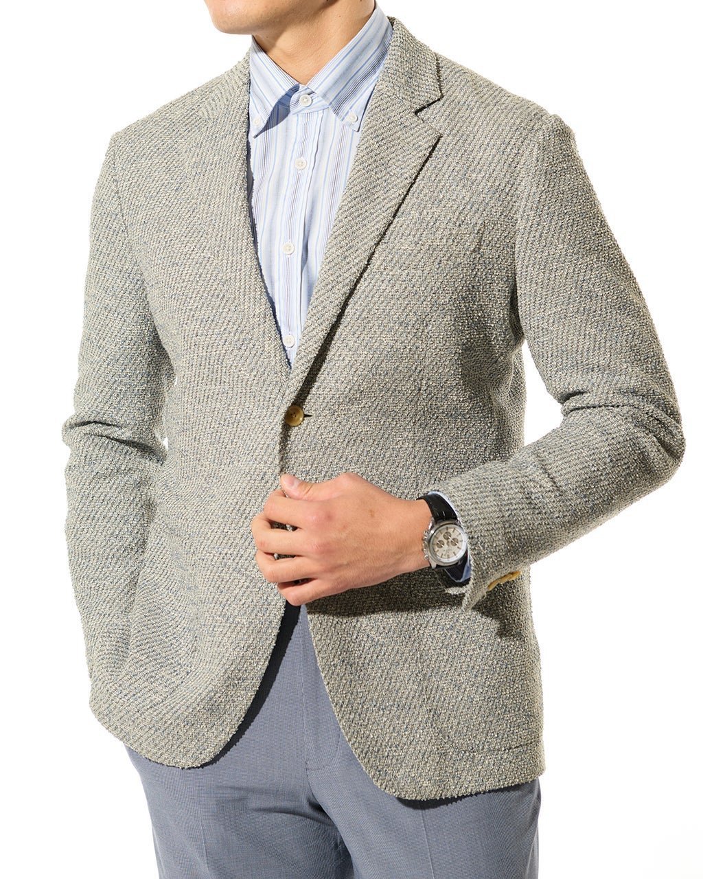 【ドゥクラッセ/DoCLASSE / MEN】の尾州サマーツイード調ジャージジャケット インテリア・キッズ・メンズ・レディースファッション・服の通販 founy(ファニー) 　ファッション　Fashion　メンズファッション　MEN　サマー　Summer　ジャケット　Jacket　ジャージ　Jersey　ストライプ　Stripe　ツイード　Tweed　ハンド　Hand　ベスト　Vest　ポケット　Pocket　メンズ　Mens　グレージュ|ID: prp329100004392368 ipo3291000000030710212
