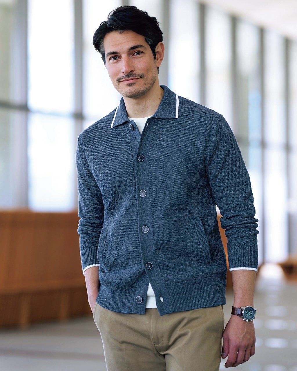 【ドゥクラッセ/DoCLASSE / MEN】のインディゴ調ボタンフロントカーディガン 人気、トレンドファッション・服の通販 founy(ファニー) 　ファッション　Fashion　メンズファッション　MEN　インディゴ　Indigo　セーター　Sweater　ポケット　Pocket　メンズ　Mens　エレガント 上品　Elegant　鹿の子　Pique　 other-1|ID: prp329100004392374 ipo3291000000030710246