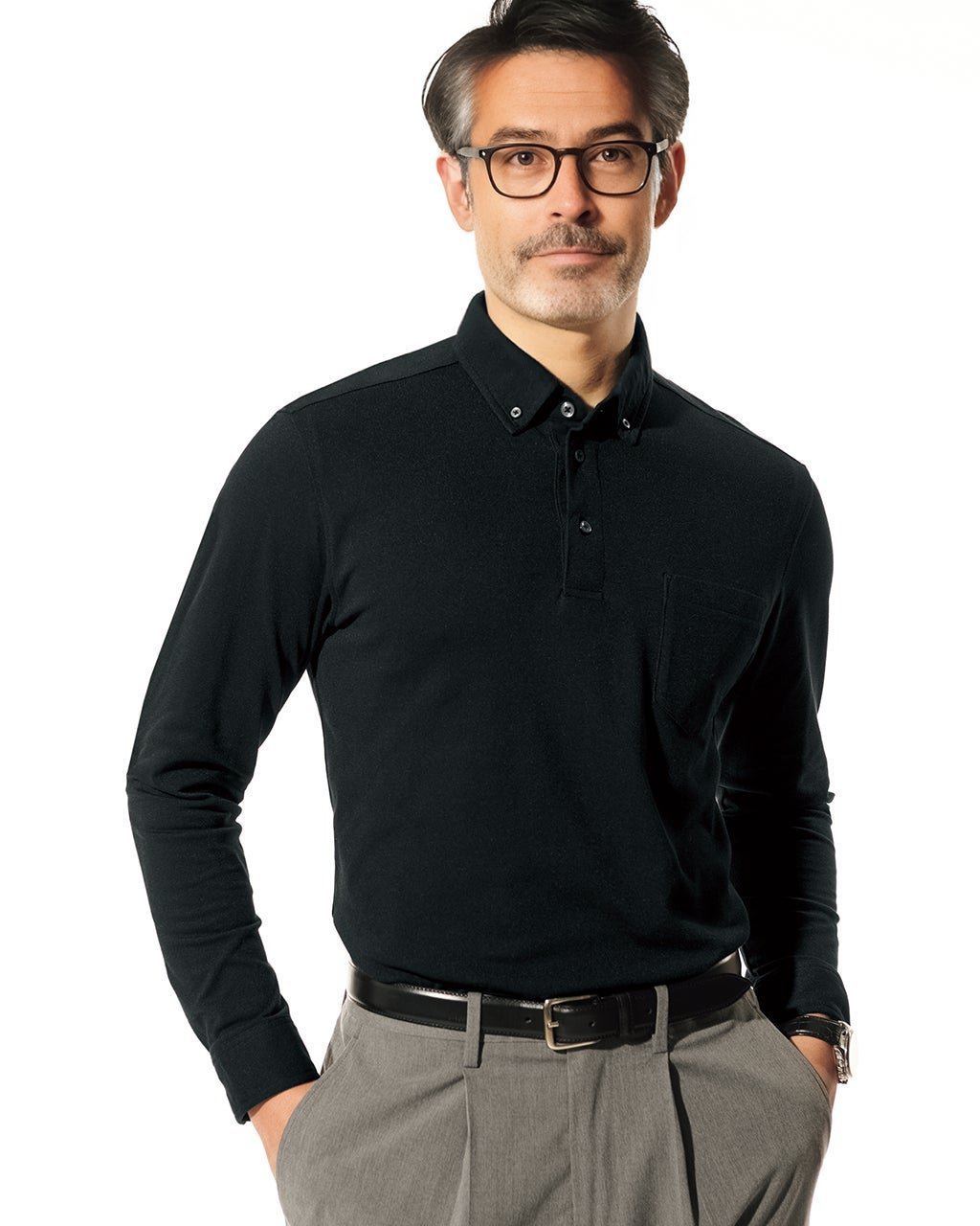 【ドゥクラッセ/DoCLASSE / MEN】のエクストラクリーン鹿の子ビズポロ 長袖 インテリア・キッズ・メンズ・レディースファッション・服の通販 founy(ファニー) 　ファッション　Fashion　メンズファッション　MEN　トップス・カットソー　Tops/Tshirt/Men　シャツ　Shirts　ポロシャツ　Polo Shirts　抗菌　Antibacterial　鹿の子　Pique　ジャケット　Jacket　ストレッチ　Stretch　長袖　Long Sleeve　メンズ　Mens　日本製　Made In Japan　エレガント 上品　Elegant　ビジネス 仕事 通勤　Business　ブラック|ID: prp329100004392387 ipo3291000000030710325