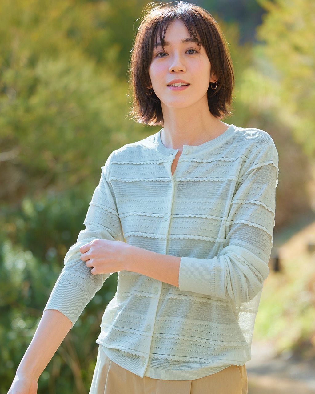 【ドゥクラッセ/DoCLASSE】の透かしボーダーニット・クルーカーディガン 人気、トレンドファッション・服の通販 founy(ファニー) 　ファッション　Fashion　レディースファッション　WOMEN　トップス・カットソー　Tops/Tshirt　ニット　Knit Tops　カーディガン　Cardigans　アンサンブル　Ensemble　カーディガン　Cardigan　スカラップ　Scalloped　ボーダー　Border　半袖　Short Sleeve　透かし　Watermark　 other-1|ID: prp329100004433346 ipo3291000000031345173