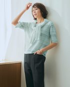 【ドゥクラッセ/DoCLASSE】の透かしボーダーニット・半袖プルオーバー アイスブルー|ID: prp329100004433349 ipo3291000000036037977