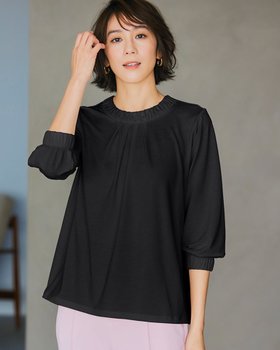 【ドゥクラッセ/DoCLASSE】のUVスラブ・クルーネックギャザーブラウス7分袖 人気、トレンドファッション・服の通販 founy(ファニー) ファッション Fashion レディースファッション WOMEN トップス・カットソー Tops/Tshirt シャツ/ブラウス Shirts/Blouses ギャザー Gather フェミニン Feminine 夏 Summer |ID:prp329100004433367