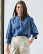 【ドゥクラッセ/DoCLASSE】のメルティーデニム・バンドカラーフリルブラウス 人気、トレンドファッション・服の通販 founy(ファニー) ファッション Fashion レディースファッション Fashion for Women トップス・カットソー Cut & Sew Tops シャツ・ブラウス・オフィスカジュアル Elegant Blouses & Button-Ups ジャケット Jacket, Outerwear スリーブ Sleeve, Long Sleeve / Short Sleeve フェミニン Feminine, Girly フリル Frill, Ruffle エレガント 上品 Elegant 人気 Popular, Best Seller 再入荷 Restock / Back in Stock thumbnail アンティークインディゴ|ID: prp329100004433423 ipo3291000000034899682