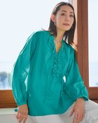 【ドゥクラッセ/DoCLASSE】のコットンローン・フリルキーネックブラウス ターコイズ|ID: prp329100004433426 ipo3291000000036038145