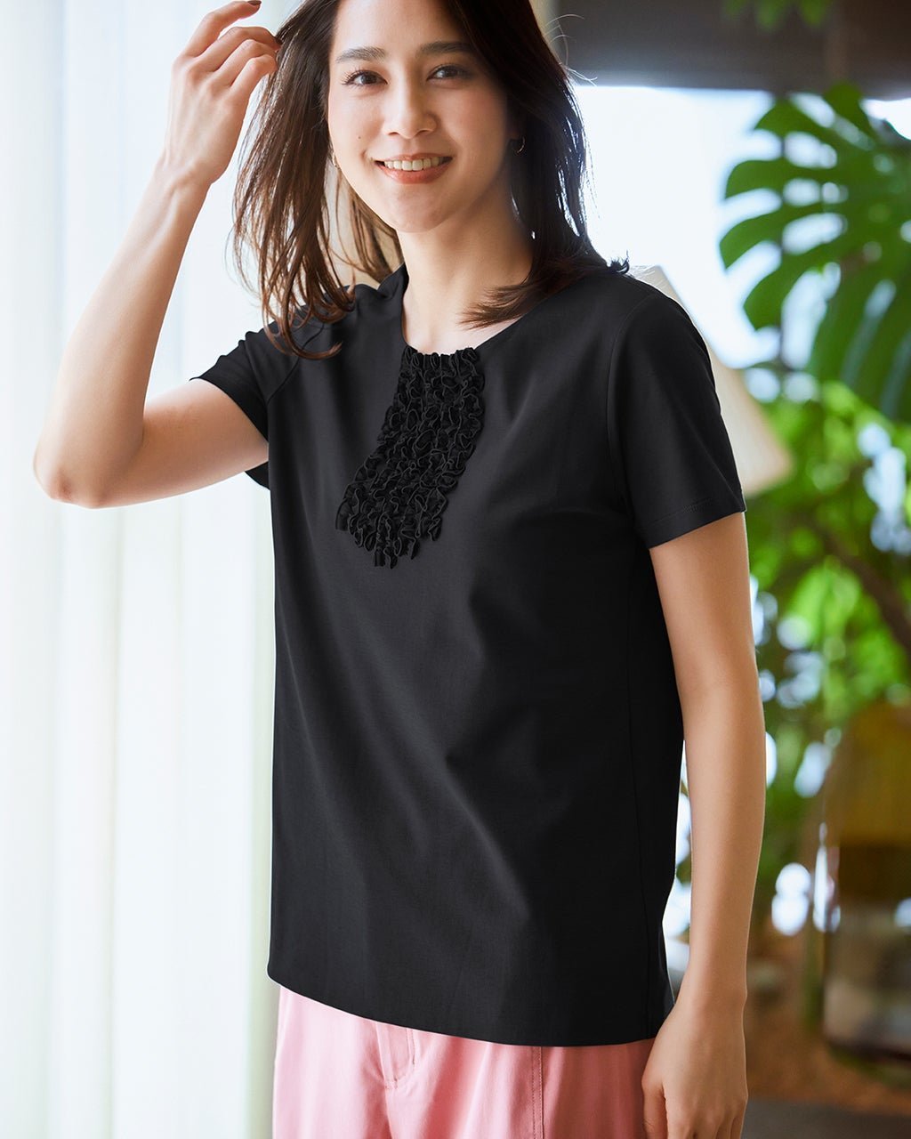 【ドゥクラッセ/DoCLASSE】のシフォンフリル/スーピマ・ドゥクラッセTシャツ 人気、トレンドファッション・服の通販 founy(ファニー) 　ファッション　Fashion　レディースファッション　Fashion for Women　トップス・カットソー　Cut & Sew Tops　シャツ・ブラウス・オフィスカジュアル　Elegant Blouses & Button-Ups　ロングTシャツ・Tシャツ　Longline T-Shirts & Tees　カットソー・ベーシックTシャツ　Cut-and-Sewn Tops / Stretch Tees & Basics　カットソー　Cut and Sewn Top　カーディガン　Cardigan, Knitwear　シフォン　Chiffon, Lightweight Fabric　シンプル　Simple, Minimal　ジャケット　Jacket, Outerwear　ダブル　Double, Double-Breasted　なめらか　Smooth, Silky Texture　フェミニン　Feminine, Girly　フリル　Frill, Ruffle　フロント　Front, Front Design　夏　Summer　 other-1|ID: prp329100004485537 ipo3291000000033112813