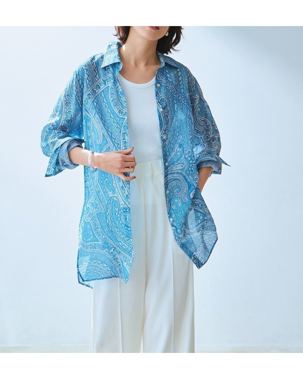 【ドゥクラッセ/DoCLASSE】のシアーラミー・ロングシャツ インテリア・キッズ・メンズ・レディースファッション・服の通販 founy(ファニー) 　ファッション　Fashion　レディースファッション　WOMEN　トップス・カットソー　Tops/Tshirt　シャツ/ブラウス　Shirts/Blouses　NEW・新作・新着・新入荷　New Arrivals　チュニック　Tunic　ドレープ　Drape　ロング　Long　ペイズリー|ID: prp329100004485538 ipo3291000000031619428