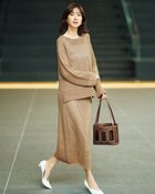 【ドゥクラッセ/DoCLASSE】のラメ糸メッシュニット・ボートネックプルオーバー ベージュ|ID: prp329100004485554 ipo3291000000033985952