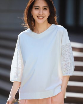 【ドゥクラッセ/DoCLASSE】のレース使い・ランタンスリーブトップス 人気、トレンドファッション・服の通販 founy(ファニー) ファッション Fashion レディースファッション Fashion for Women トップス・カットソー Cut & Sew Tops シャツ・ブラウス・オフィスカジュアル Elegant Blouses & Button-Ups ロングTシャツ・Tシャツ Longline T-Shirts & Tees カットソー・ベーシックTシャツ Cut-and-Sewn Tops / Stretch Tees & Basics カットソー Cut and Sewn Top レース Lace, Lace Fabric |ID:prp329100004485557
