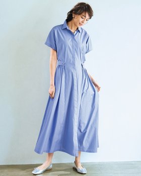 【ドゥクラッセ/DoCLASSE】のコットン混ブロード・ギャザーシャツワンピ 人気、トレンドファッション・服の通販 founy(ファニー) ファッション Fashion レディースファッション Fashion for Women ワンピース Dresses シャツワンピース / 1枚で着映えコーデ Shirt Dresses ギャザー Gathered, Ruffled フレア Flare, Flared 人気 Popular, Best Seller |ID:prp329100004485558