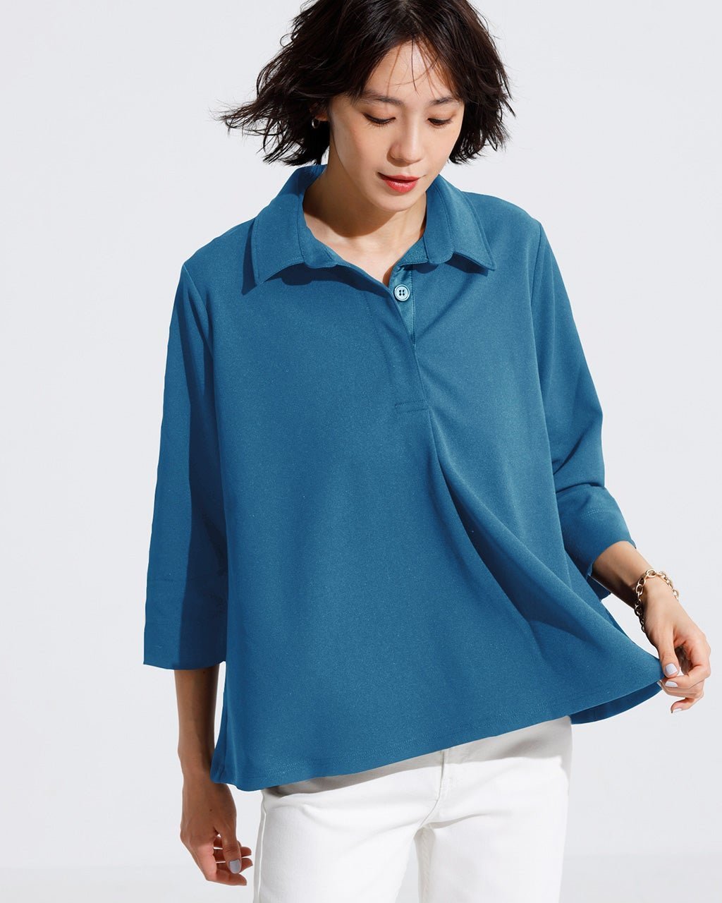 【ドゥクラッセ/DoCLASSE】のストレッチジョーゼット・スキッパーシャツ インテリア・キッズ・メンズ・レディースファッション・服の通販 founy(ファニー) 　ファッション　Fashion　レディースファッション　WOMEN　トップス・カットソー　Tops/Tshirt　シャツ/ブラウス　Shirts/Blouses　ロング / Tシャツ　T-Shirts　カットソー　Cut and Sewn　カットソー　Cut And Sew　サテン　Satin　スキッパー　Skipper　ドレープ　Drape　ピーコック|ID: prp329100004516389 ipo3291000000031917130