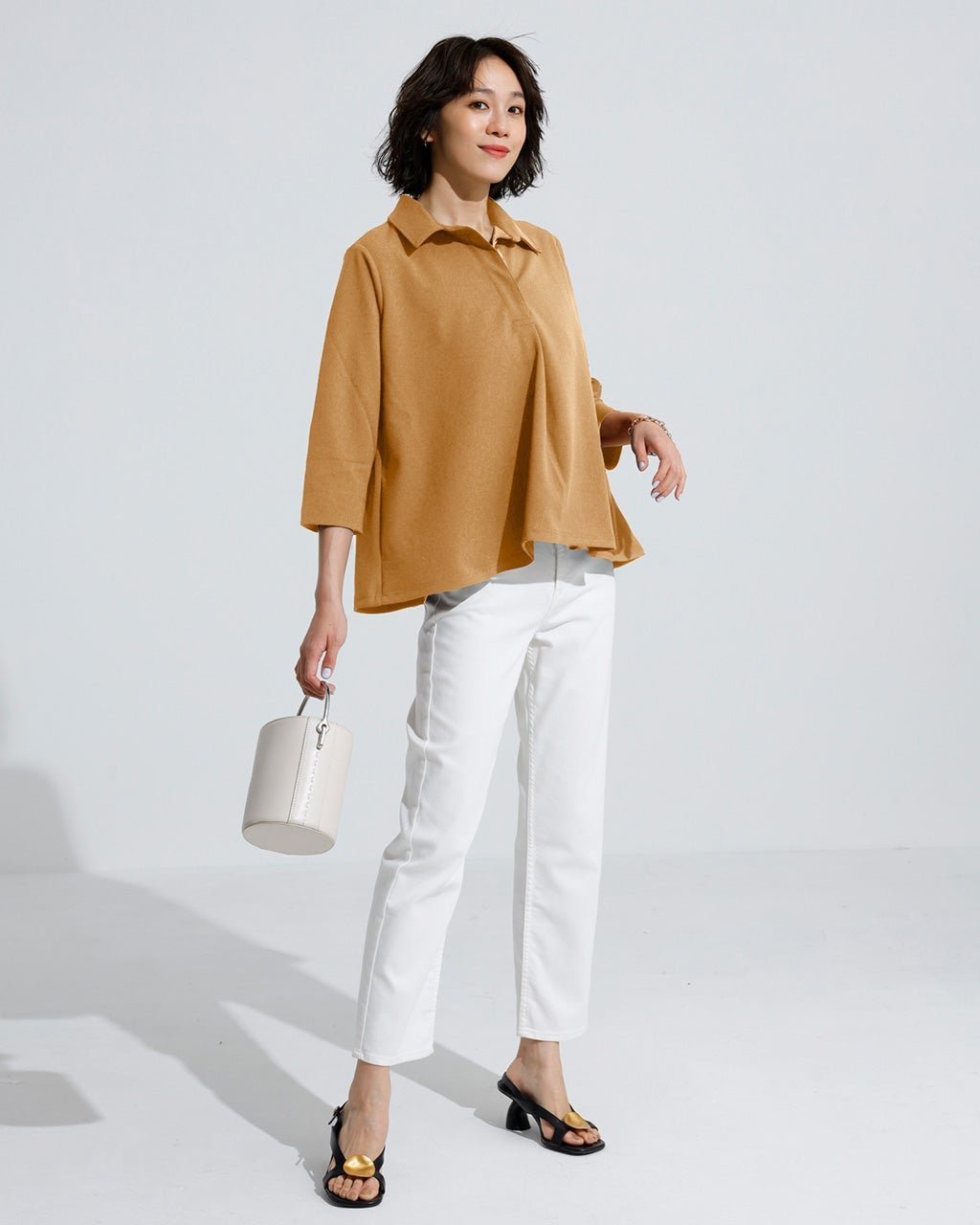【ドゥクラッセ/DoCLASSE】のストレッチジョーゼット・スキッパーシャツ インテリア・キッズ・メンズ・レディースファッション・服の通販 founy(ファニー) 　ファッション　Fashion　レディースファッション　WOMEN　トップス・カットソー　Tops/Tshirt　シャツ/ブラウス　Shirts/Blouses　ロング / Tシャツ　T-Shirts　カットソー　Cut and Sewn　カットソー　Cut And Sew　サテン　Satin　スキッパー　Skipper　ドレープ　Drape　キャメル|ID: prp329100004516389 ipo3291000000031917135