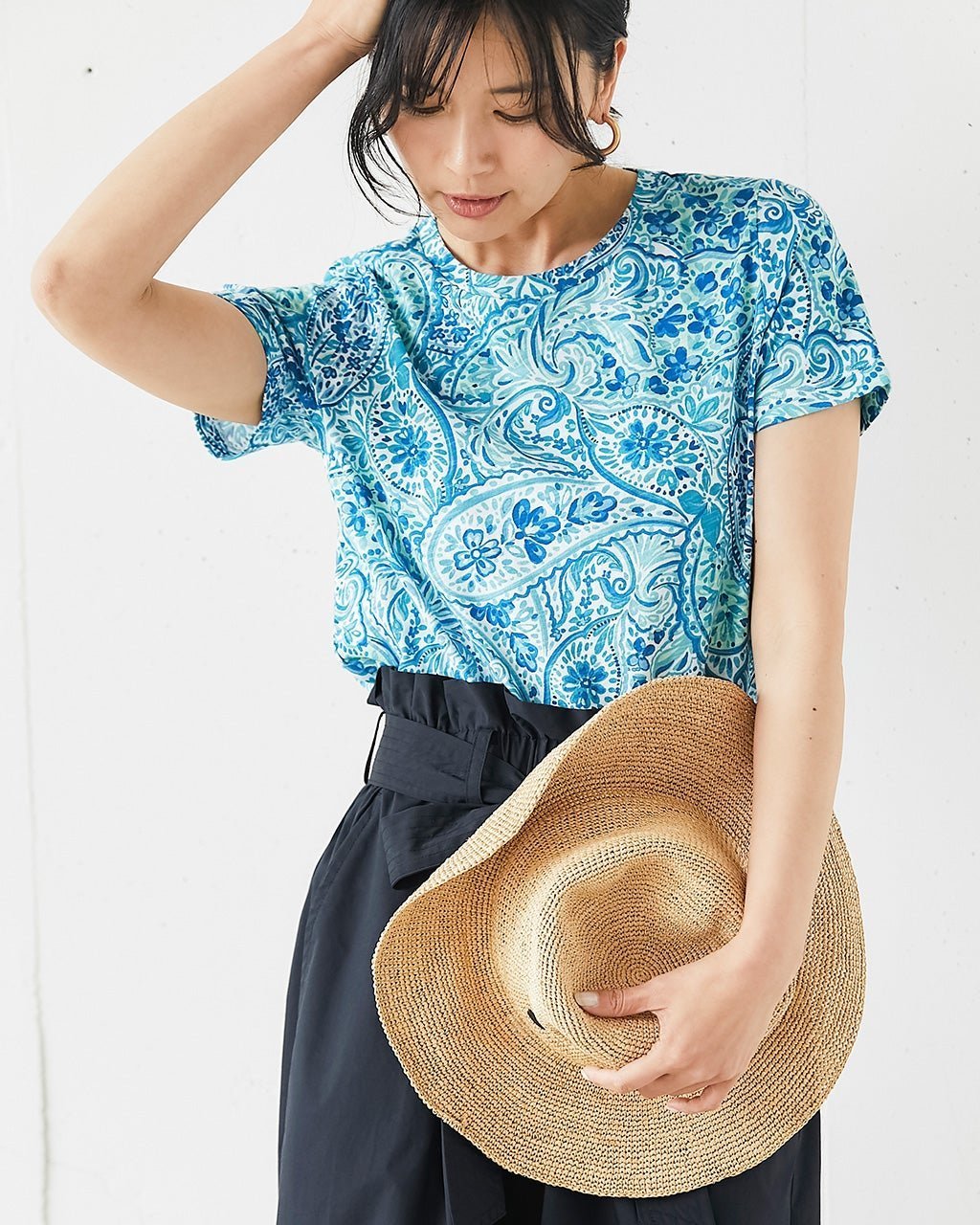 【ドゥクラッセ/DoCLASSE】の綿スラブ・総柄プリントTシャツ インテリア・キッズ・メンズ・レディースファッション・服の通販 founy(ファニー) 　ファッション　Fashion　レディースファッション　WOMEN　トップス・カットソー　Tops/Tshirt　シャツ/ブラウス　Shirts/Blouses　ロング / Tシャツ　T-Shirts　カットソー　Cut and Sewn　NEW・新作・新着・新入荷　New Arrivals　カットソー　Cut And Sew　シンプル　Simple　プリント　Print　ボトム　Bottom　夏　Summer　ブルー|ID: prp329100004522398 ipo3291000000031989454