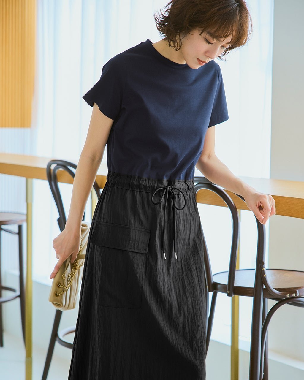 【ドゥクラッセ/DoCLASSE】の異素材コンビ・カーゴワンピース インテリア・キッズ・メンズ・レディースファッション・服の通販 founy(ファニー) 　ファッション　Fashion　レディースファッション　WOMEN　ワンピース　Dress　NEW・新作・新着・新入荷　New Arrivals　なめらか　Smooth　カットソー　Cut And Sew　セットアップ　Set Up　ドッキング　Docking　ワッシャー　Washer　夏　Summer　春　Spring　S/S・春夏　Ss・Spring/Summer　ネイビー&times;ブラック|ID: prp329100004522405 ipo3291000000031989510