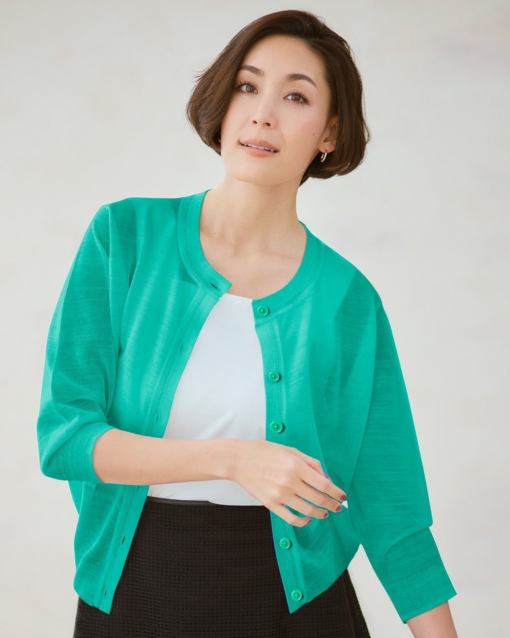 【ドゥクラッセ/DoCLASSE】のシアーニット・7分袖カーディガン インテリア・キッズ・メンズ・レディースファッション・服の通販 founy(ファニー) 　ファッション　Fashion　レディースファッション　WOMEN　トップス・カットソー　Tops/Tshirt　ニット　Knit Tops　カーディガン　Cardigans　NEW・新作・新着・新入荷　New Arrivals　カーディガン　Cardigan　バランス　Balance　ポケット　Pocket　グリーン|ID: prp329100004522415 ipo3291000000031989578