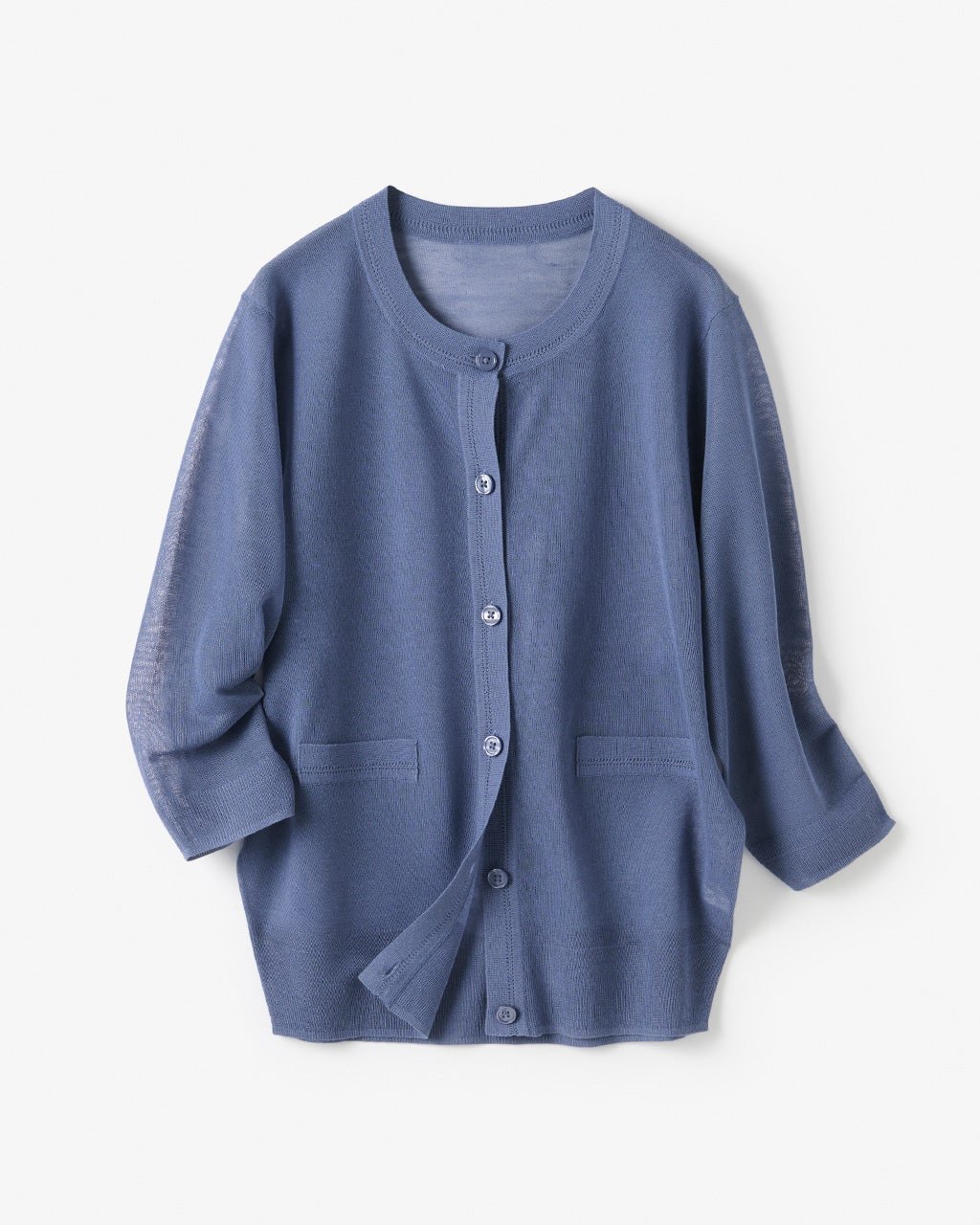 【ドゥクラッセ/DoCLASSE】のシアーニット・7分袖カーディガン インテリア・キッズ・メンズ・レディースファッション・服の通販 founy(ファニー) 　ファッション　Fashion　レディースファッション　Fashion for Women　トップス・カットソー　Cut & Sew Tops　ニット　Knit Tops & Sweaters　カーディガン・羽織り　Layered Style Cardigans　カーディガン　Cardigan, Knitwear　バランス　Balance, Style Balance　ポケット　Pocket, Pocket Detail　人気　Popular, Best Seller　ダスティーブルー|ID: prp329100004522415 ipo3291000000032868783