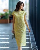 【ドゥクラッセ/DoCLASSE】のフラワージャカード・キャップスリーブワンピース イエロー|ID:prp329100004524190