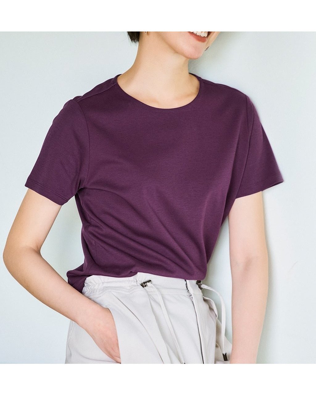 【ドゥクラッセ/DoCLASSE】のクルーネック・半袖/スーピマ・ドゥクラッセTシャツ インテリア・キッズ・メンズ・レディースファッション・服の通販 founy(ファニー) 　ファッション　Fashion　レディースファッション　Ladies' Fashion Online　トップス・カットソー　Tops/Tshirt　シャツ/ブラウス　Shirts/Blouses　ロング / Tシャツ　T-Shirts　カットソー　Cut and Sewn　インナー　Inner　カシミヤ　Cashmere　カットソー　Cut And Sew　シンプル　Simple　ジャケット　Jacket　ダブル　Double　デニム　Denim　定番　Standard　なめらか　Smooth　人気　Popularity　パール　Pearl　フロント　Front　ベーシック　Basic　半袖　Short Sleeve　おすすめ　Recommend　夏　Summer　ビジネス 仕事 通勤　Business　プラム|ID: prp329100004524193 ipo3291000000032002303