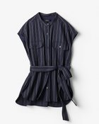 【ドゥクラッセ/DoCLASSE】のリネンタッチストライプ・バンドカラーシャツ ミッドナイトパターン|ID:prp329100004571951