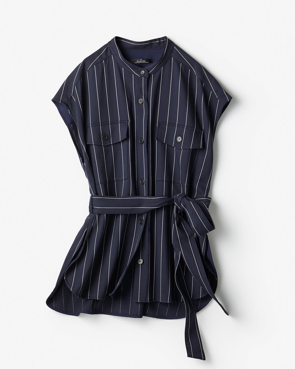 【ドゥクラッセ/DoCLASSE】のリネンタッチストライプ・バンドカラーシャツ インテリア・キッズ・メンズ・レディースファッション・服の通販 founy(ファニー) 　ファッション　Fashion　レディースファッション　WOMEN　トップス・カットソー　Tops/Tshirt　シャツ/ブラウス　Shirts/Blouses　NEW・新作・新着・新入荷　New Arrivals　ジャケット　Jacket　ストライプ　Stripe　スマート　Smart　ロング　Long　夏　Summer　ミッドナイトパターン|ID: prp329100004571951 ipo3291000000032352312