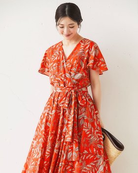 【ドゥクラッセ/DoCLASSE】のボタニカルプリント・カシュクールワンピース 人気、トレンドファッション・服の通販 founy(ファニー) ファッション Fashion レディースファッション Fashion for Women ワンピース Dresses カシュクール Wrap Design サマー Summer, Summer Style ドレス Dress, One-Piece フェミニン Feminine, Girly フレア Flare, Flared プリント Print, Printed Pattern リボン Ribbon, Bow |ID:prp329100004571992