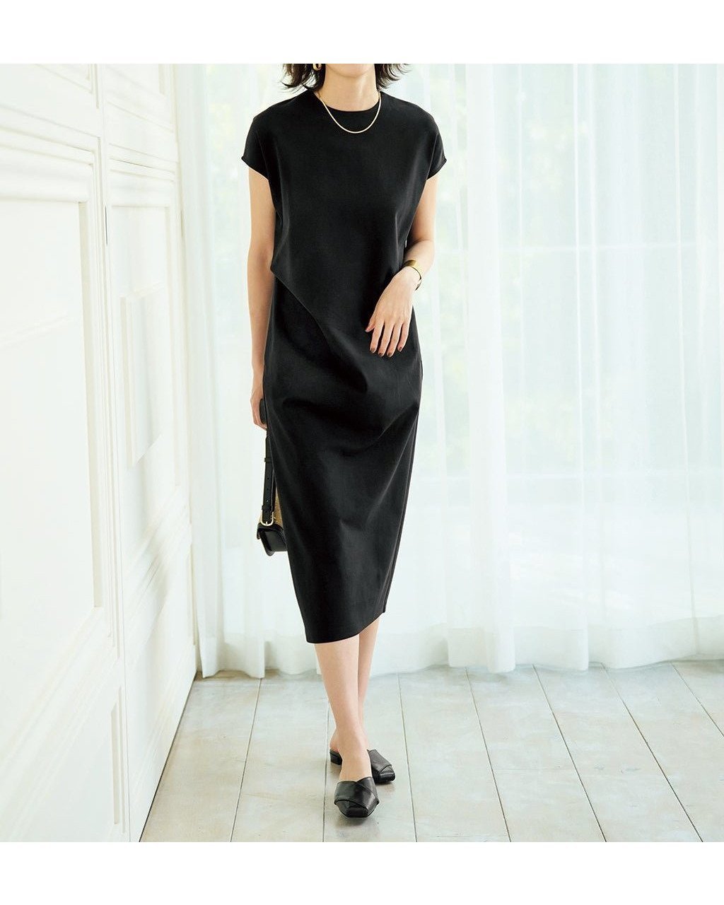 【ドゥクラッセ/DoCLASSE】のコットンポンチ・アシメタックワンピース インテリア・キッズ・メンズ・レディースファッション・服の通販 founy(ファニー) 　ファッション　Fashion　レディースファッション　WOMEN　ワンピース　Dress　NEW・新作・新着・新入荷　New Arrivals　エレガント 上品　Elegant　カットソー　Cut And Sew　ストレッチ　Stretch　ブラック|ID: prp329100004572000 ipo3291000000032352715