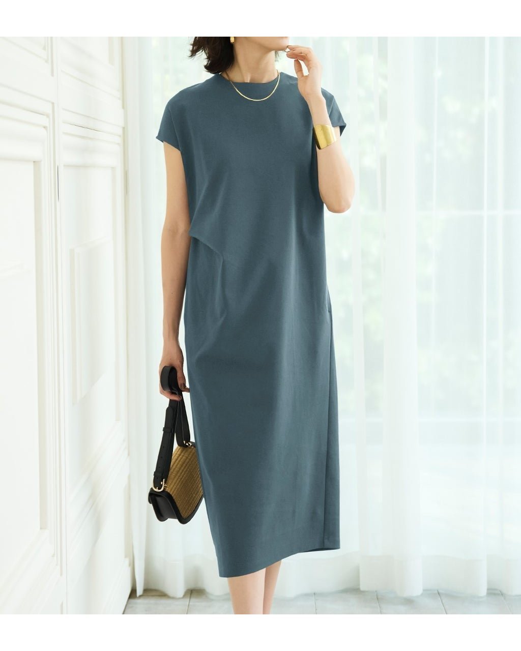 【ドゥクラッセ/DoCLASSE】のコットンポンチ・アシメタックワンピース インテリア・キッズ・メンズ・レディースファッション・服の通販 founy(ファニー) 　ファッション　Fashion　レディースファッション　WOMEN　ワンピース　Dress　NEW・新作・新着・新入荷　New Arrivals　エレガント 上品　Elegant　カットソー　Cut And Sew　ストレッチ　Stretch　グレーブルー|ID: prp329100004572000 ipo3291000000032352717
