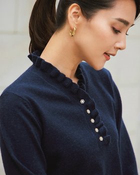 【ドゥクラッセ/DoCLASSE】 ミックスウール・立ち衿フリルプルオーバー人気、トレンドファッション・服の通販 founy(ファニー) ファッション Fashion レディースファッション Ladies' Fashion Online トップス・カットソー Tops/Tshirt ニット Knit Tops プルオーバー Pullover サマー Summer シンプル Simple フリル Frills ミックス Mix |ID:prp329100004587691