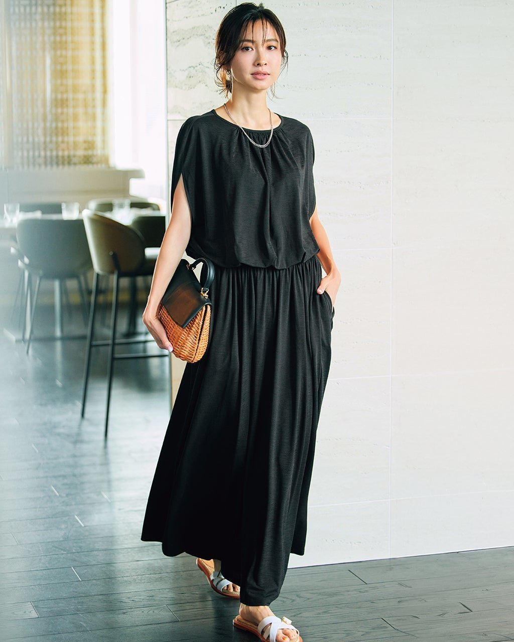 【ドゥクラッセ/DoCLASSE】のUVスラブ・ブラウジングワンピース/長め丈135㎝ 人気、トレンドファッション・服の通販 founy(ファニー) 　ファッション　Fashion　レディースファッション　Fashion for Women　ワンピース　Dresses　新作・新入荷　New Arrivals / New In　カットソー　Cut and Sewn Top　スリット　Slit, Slit Detail　ドレープ　Drape, Draping Fabric　フレンチ　French, French Style　旅行　Travel　 other-1|ID: prp329100004600861 ipo3291000000033248111