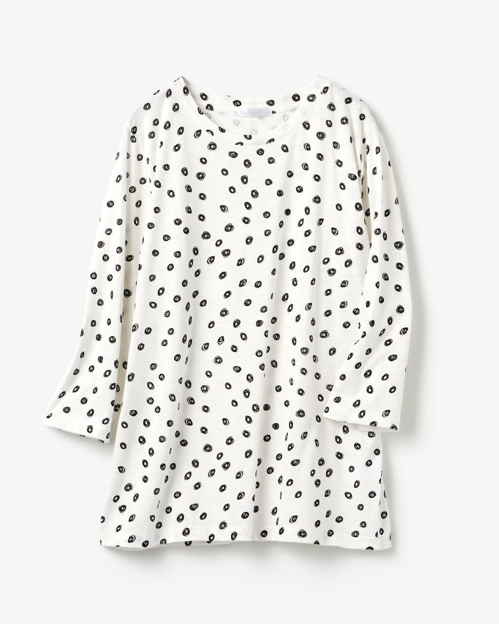 【ドゥクラッセ/DoCLASSE】の綿スラブ・クルーネックT/7分袖 インテリア・キッズ・メンズ・レディースファッション・服の通販 founy(ファニー) 　ファッション　Fashion　レディースファッション　Fashion for Women　トップス・カットソー　Cut & Sew Tops　シャツ・ブラウス・オフィスカジュアル　Elegant Blouses & Button-Ups　ロングTシャツ・Tシャツ　Longline T-Shirts & Tees　カットソー・ベーシックTシャツ　Cut-and-Sewn Tops / Stretch Tees & Basics　新作・新入荷　New Arrivals / New In　カットソー　Cut and Sewn Top　プリント　Print, Printed Pattern　ミラノ　Milano Style, Italian-Inspired　ドット|ID: prp329100004600867 ipo3291000000032711066