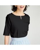 【ドゥクラッセ/DoCLASSE】のパールキーネック・5分袖/スーピマ・ドゥクラッセTシャツ ブラック|ID:prp329100004600869