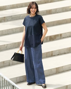 【ドゥクラッセ/DoCLASSE】 高密度シルコットン・異素材フレアトップス人気、トレンドファッション・服の通販 founy(ファニー) ファッション Fashion レディースファッション Fashion for Women トップス・カットソー Cut & Sew Tops シャツ・ブラウス・オフィスカジュアル Elegant Blouses & Button-Ups ロングTシャツ・Tシャツ Longline T-Shirts & Tees カットソー・ベーシックTシャツ Cut-and-Sewn Tops / Stretch Tees & Basics 新作・新入荷 New Arrivals / New In カットソー Cut and Sewn Top シンプル Simple, Minimal フォルム Silhouette, Form 夏 Summer |ID:prp329100004600874
