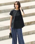 【ドゥクラッセ/DoCLASSE】の高密度シルコットン・異素材フレアトップス 人気、トレンドファッション・服の通販 founy(ファニー) ファッション Fashion レディースファッション Fashion for Women トップス・カットソー Cut & Sew Tops シャツ・ブラウス・オフィスカジュアル Elegant Blouses & Button-Ups ロングTシャツ・Tシャツ Longline T-Shirts & Tees カットソー・ベーシックTシャツ Cut-and-Sewn Tops / Stretch Tees & Basics 新作・新入荷 New Arrivals / New In カットソー Cut and Sewn Top シンプル Simple, Minimal フォルム Silhouette, Form 夏 Summer thumbnail ブラック|ID: prp329100004600874 ipo3291000000032711108