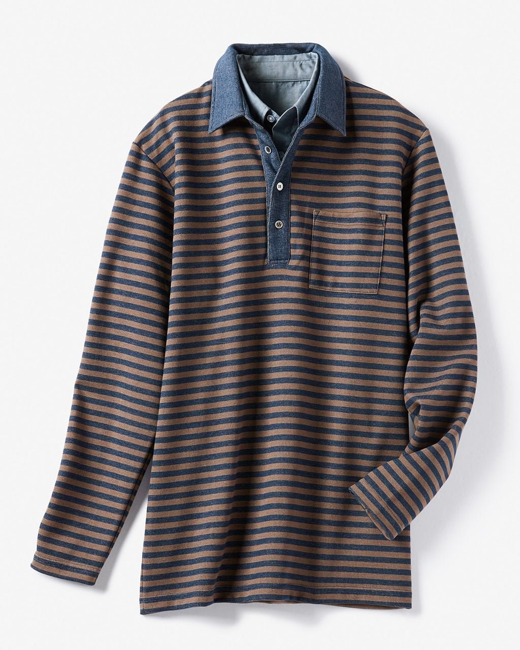 【ドゥクラッセ/DoCLASSE / MEN】のボーダーWフェイス・ダブルカラー インテリア・キッズ・メンズ・レディースファッション・服の通販 founy(ファニー) 　ファッション　Fashion　メンズファッション　Fashion for Men　トップス・カットソー　Cut & Sew Tops　メンズシャツ　Shirts　ポロシャツ / きれいめカジュアルスタイル　Polo Shirts　カットソー　Cut and Sewn Top　シャンブレー　Chambray, Denim-Like Fabric　ジャカード／ジャガード　Jacquard, Woven Pattern　ダブル　Double, Double-Breasted　フェイス　Face, Facial Design　ボーダー　Border, Stripe　メンズ　Men's, Menswear　無地　Plain, Solid Color　ネイビー|ID: prp329100004626584 ipo3291000000033247883
