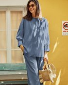 【ドゥクラッセ/DoCLASSE】のジョーゼット・フォルムブラウス 人気、トレンドファッション・服の通販 founy(ファニー) ファッション Fashion レディースファッション Fashion for Women トップス・カットソー Cut & Sew Tops シャツ・ブラウス・オフィスカジュアル Elegant Blouses & Button-Ups 新作・新入荷 New Arrivals / New In なめらか Smooth, Silky Texture カフス Cuff Design ジョーゼット Georgette, Semi-Sheer Fabric スタイリッシュ Stylish, Fashionable フォルム Silhouette, Form ラウンド Round, Round Neck thumbnail ブルー|ID: prp329100004631765 ipo3291000000033332212