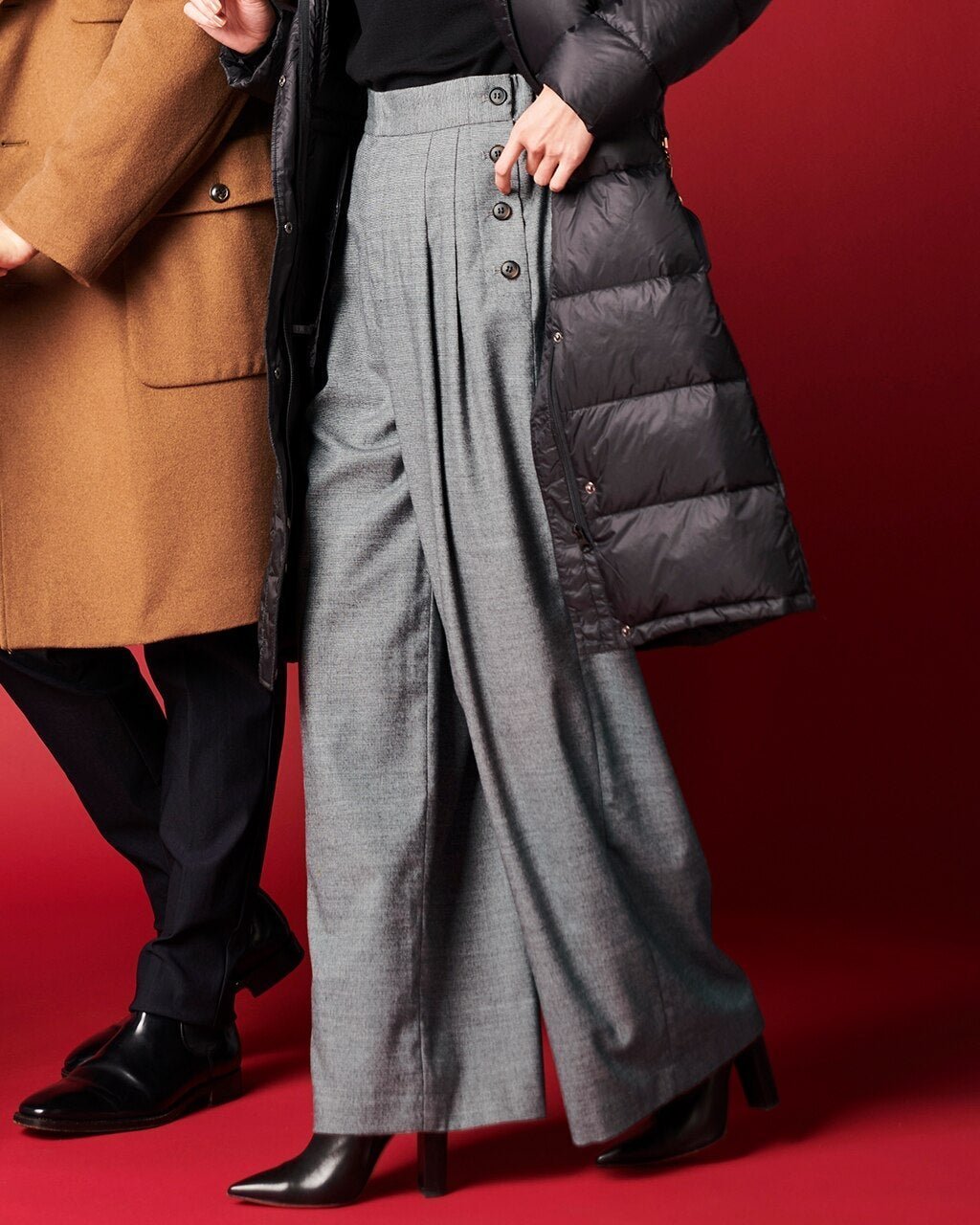 【ドゥクラッセ/DoCLASSE】のウールライク・ボタンタックワイド インテリア・キッズ・メンズ・レディースファッション・服の通販 founy(ファニー) 　ファッション　Fashion　レディースファッション　Fashion for Women　パンツ　Pants & Trousers　洗える　Machine Washable　ブラックパターン|ID: prp329100004635491 ipo3291000000033385442