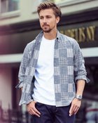 【ドゥクラッセ/DoCLASSE / MEN】の柔らかダブルガーゼ・パッチワークシャツ ブルー・パターン|ID: prp329100004638379 ipo3291000000033430727