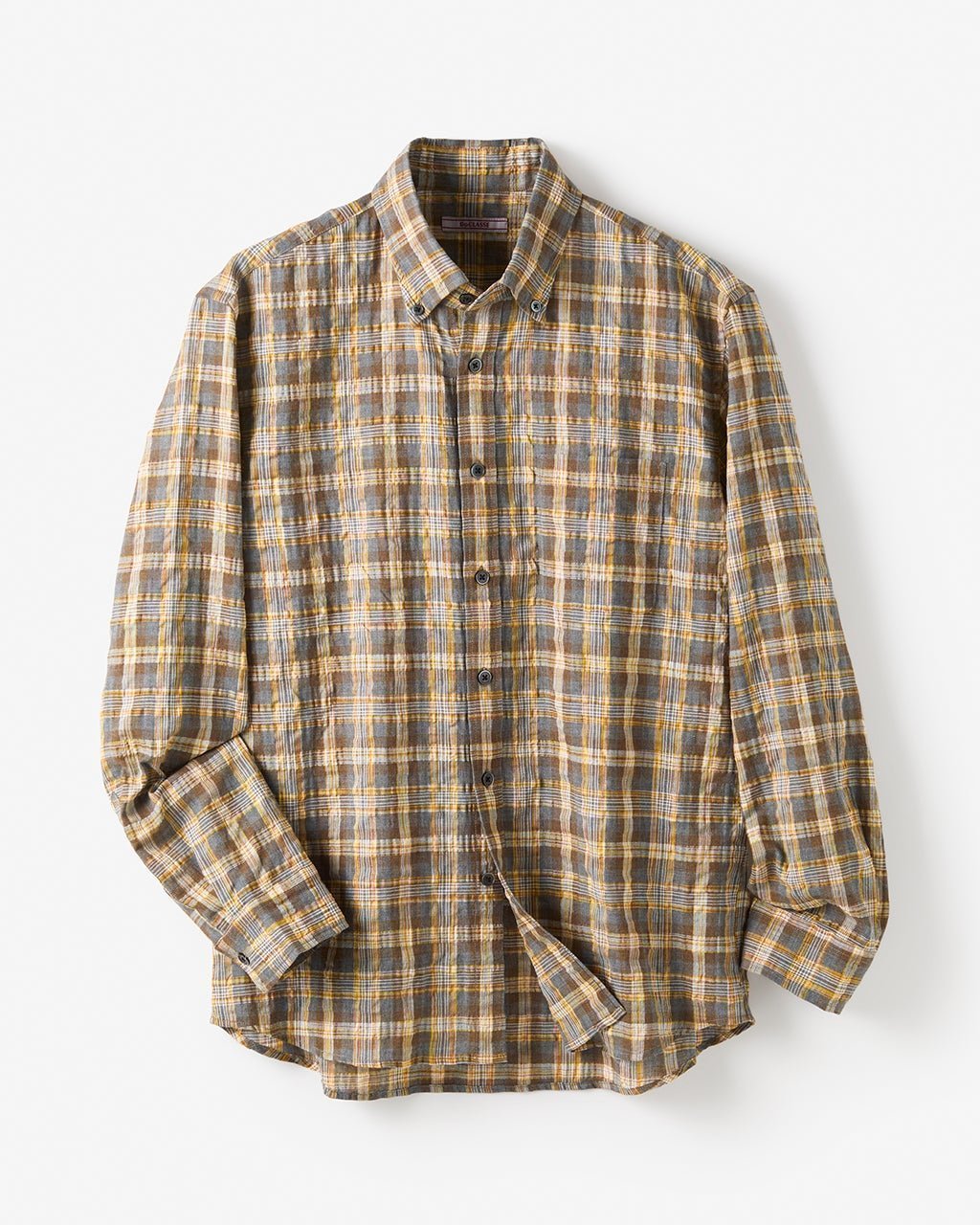 【ドゥクラッセ/DoCLASSE / MEN】のオータムカラー・サッカーシャツ インテリア・キッズ・メンズ・レディースファッション・服の通販 founy(ファニー) 　ファッション　Fashion　メンズファッション　Fashion for Men　新作・新入荷　New Arrivals / New In　オータム　Autumn Fashion　サッカー　Seersucker, Summer Fabric　チェック　Check, Plaid, Tartan　フィット　Fit, Slim Fit　プリーツ　Pleats, Pleated　ボックス　Boxy, Box Shape　メンズ　Men's, Menswear　ヨーク　Yoke, Yoke Design　秋　Autumn　イエローチェック|ID: prp329100004638380 ipo3291000000033430730
