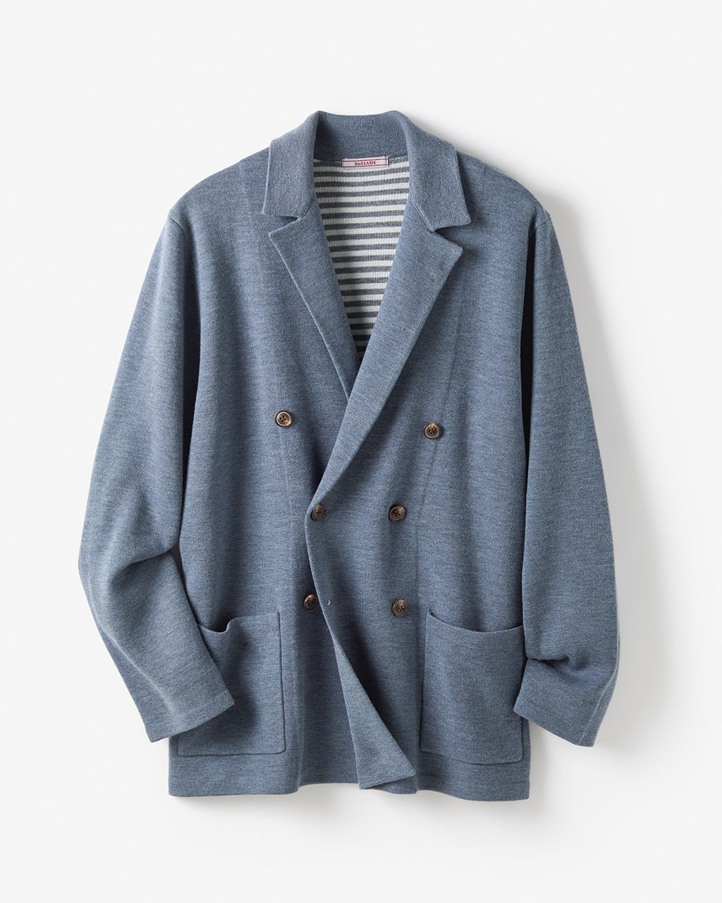 【ドゥクラッセ/DoCLASSE / MEN】の着心地ライトニット万能ジャケット/ダブル インテリア・キッズ・メンズ・レディースファッション・服の通販 founy(ファニー) 　ファッション　Fashion　メンズファッション　Fashion for Men　新作・新入荷　New Arrivals / New In　カーディガン　Cardigan, Knitwear　ジャケット　Jacket, Outerwear　スラックス　Slacks, Dress Pants　ダブル　Double, Double-Breasted　ビジネス 仕事 通勤　Business / Work / Commuting　ベスト　Vest, Waistcoat　ボーダー　Border, Stripe　メンズ　Men's, Menswear　人気　Popular, Best Seller　無地　Plain, Solid Color　インディゴ|ID: prp329100004638387 ipo3291000000033430785