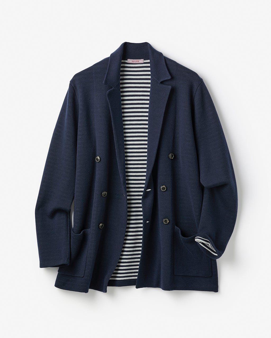 【ドゥクラッセ/DoCLASSE / MEN】の着心地ライトニット万能ジャケット/ダブル インテリア・キッズ・メンズ・レディースファッション・服の通販 founy(ファニー) 　ファッション　Fashion　メンズファッション　Fashion for Men　新作・新入荷　New Arrivals / New In　カーディガン　Cardigan, Knitwear　ジャケット　Jacket, Outerwear　スラックス　Slacks, Dress Pants　ダブル　Double, Double-Breasted　ビジネス 仕事 通勤　Business / Work / Commuting　ベスト　Vest, Waistcoat　ボーダー　Border, Stripe　メンズ　Men's, Menswear　人気　Popular, Best Seller　無地　Plain, Solid Color　ネイビー|ID: prp329100004638387 ipo3291000000033430786