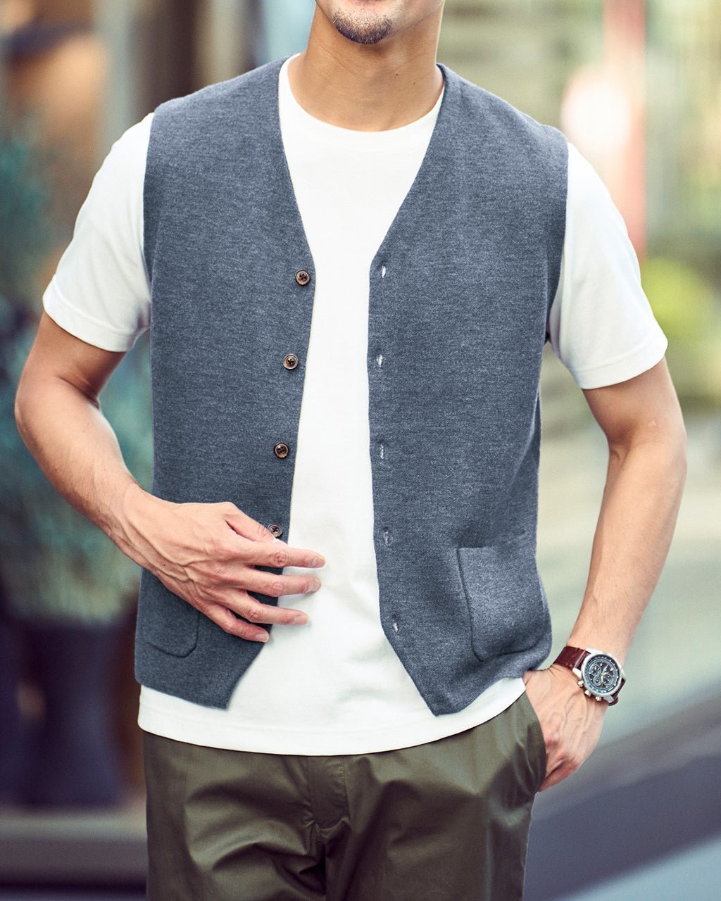 【ドゥクラッセ/DoCLASSE / MEN】の着心地ライトニットジレ インテリア・キッズ・メンズ・レディースファッション・服の通販 founy(ファニー) 　ファッション　Fashion　メンズファッション　Fashion for Men　新作・新入荷　New Arrivals / New In　ジャケット　Jacket, Outerwear　ストレッチ　Stretch, Stretchy Fabric　テーラード　Tailored, Tailored Fit　ドレス　Dress, One-Piece　ベスト　Vest, Waistcoat　ボーダー　Border, Stripe　ポケット　Pocket, Pocket Detail　メンズ　Men's, Menswear　リラックス　Relax, Relaxed Fit　無地　Plain, Solid Color　インディゴ|ID: prp329100004638388 ipo3291000000033430796