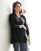 【ドゥクラッセ/DoCLASSE】の立体Vネック長め丈/8分袖・ドゥクラッセTシャツ ブラック|ID:prp329100004638428
