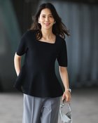 【ドゥクラッセ/DoCLASSE】の構築ニット・裾メッシュペプラムトップス ブラック|ID:prp329100004638431