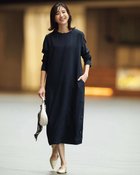 【ドゥクラッセ/DoCLASSE】のジョーゼット・裾ボタンサックワンピベルト付 ミッドナイトブルー|ID:prp329100004638448