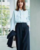 【ドゥクラッセ/DoCLASSE】のストレッチジョーゼット・スタンドボウタイブラウス ライトブルー|ID:prp329100004665380