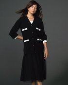 【ドゥクラッセ/DoCLASSE】の総針編み・飾りポケットVカーディガン ブラックパターン|ID:prp329100004665551