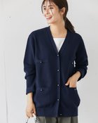 【ドゥクラッセ/DoCLASSE】の総針編み・飾りポケットVカーディガン ネイビー|ID:prp329100004665551