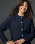 【ドゥクラッセ/DoCLASSE】のワッフルニット・ツイードトリムジャケット ネイビー|ID:prp329100004665560