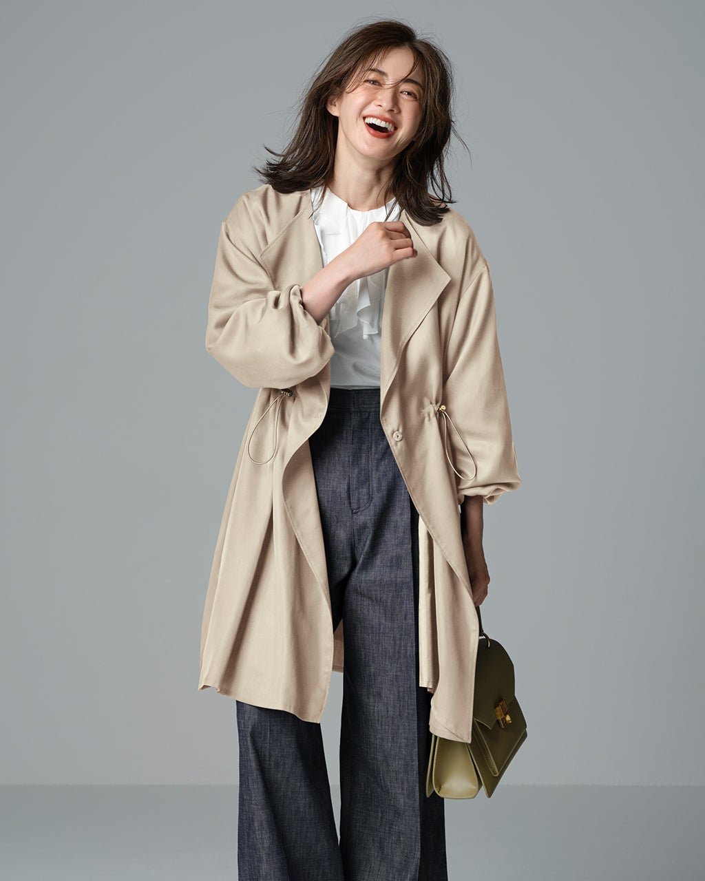 【ドゥクラッセ/DoCLASSE】のノーカラー・ドロストギャザーコート インテリア・キッズ・メンズ・レディースファッション・服の通販 founy(ファニー) 　ファッション　Fashion　レディースファッション　Fashion for Women　アウター　Coat / Outerwear Collection　コート・ロングコート・ピーコート　Long Coats, Peacoats & More　新作・新入荷　New Arrivals / New In　なめらか　Smooth, Silky Texture　ギャザー　Gathered, Ruffled　スピンドル　Spindle, Drawcord　スリーブ　Sleeve, Long Sleeve / Short Sleeve　ツイル　Twist, Twisted Detail　フィット　Fit, Slim Fit　フレア　Flare, Flared　トープ|ID: prp329100004665630 ipo3291000000033747654